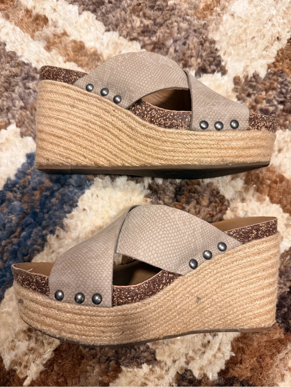 Lucky Brand Taupe Crisscross Espadrille Wedge Sandals